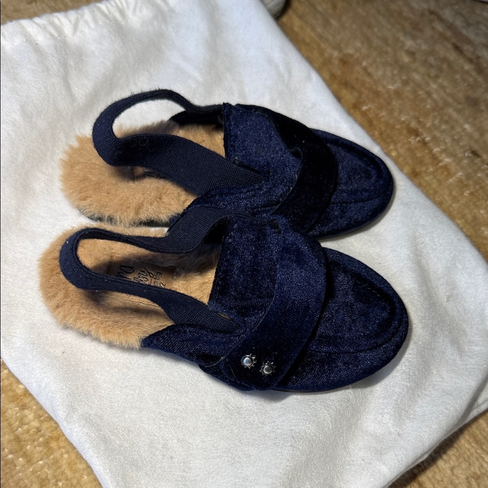 Zara Dark Blue Velvet Slippers with Tan Lining